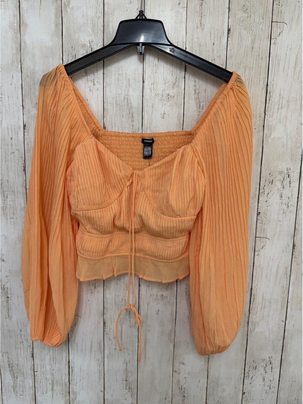 Express Womens Smocked Corset Crop Top Size S Orange Long Sleeve Blouse NWT